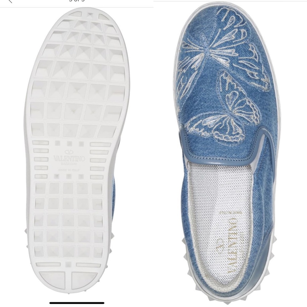 VALENTINO Garavani Denim Blue Rock Stud Low top Butterfly Skater flat Sneaker 35